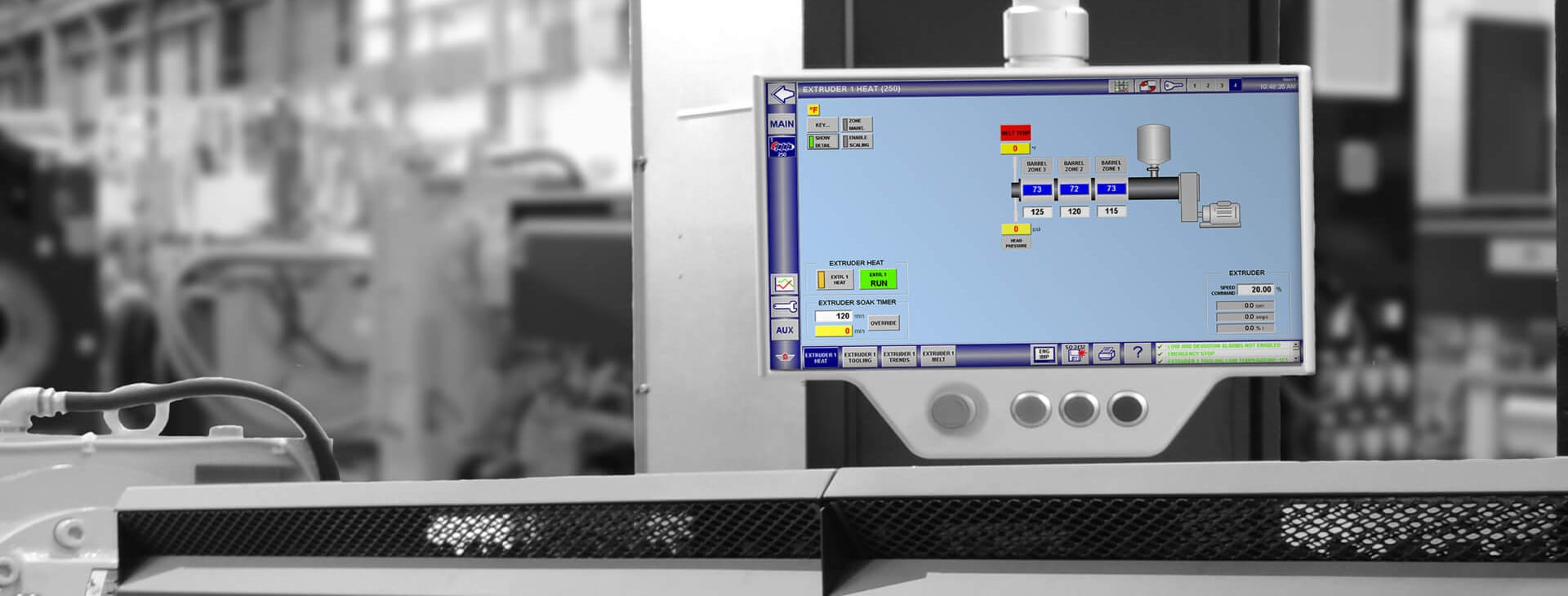 Intuitive pc navigator controls shown on extrusion equipment.
