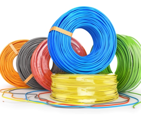 Blue, yellow, red, gray, orange and green rubber wires